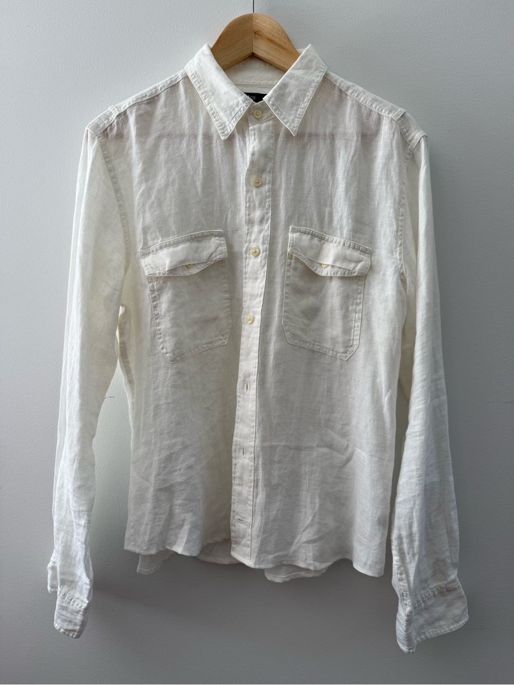 Vince Men’s 100% Linen Button-Down Shirt | Size S | White | Dual Chest Pockets